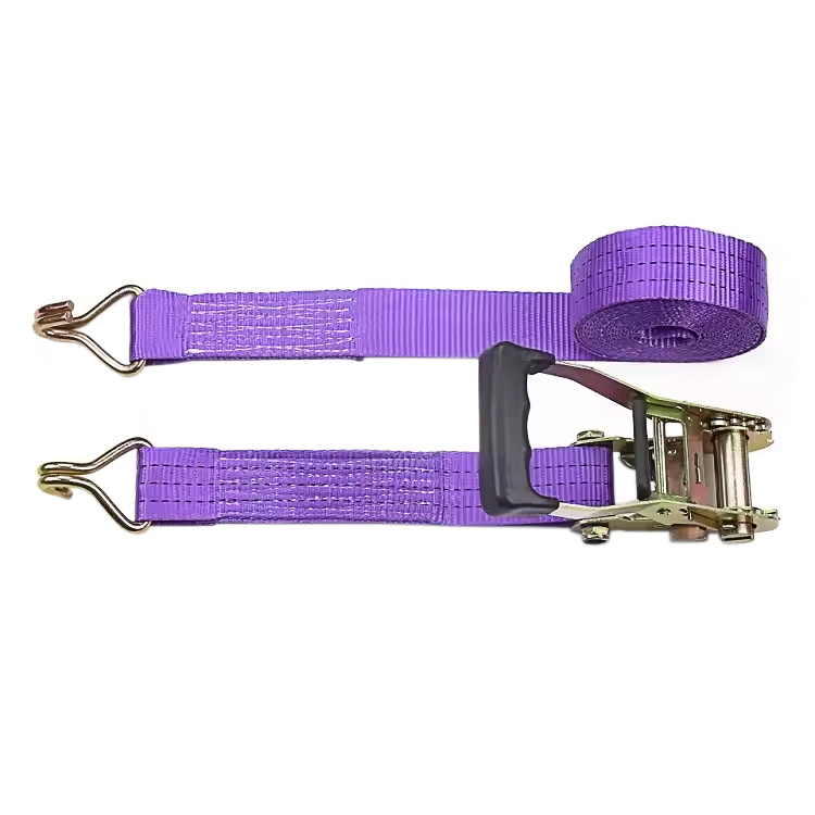 와이어 후크가 있는 38mm 3t 보라색 손가락 고무 손잡이 래칫 스트랩